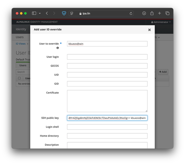 Adding an external user and a public key to FreeIPA