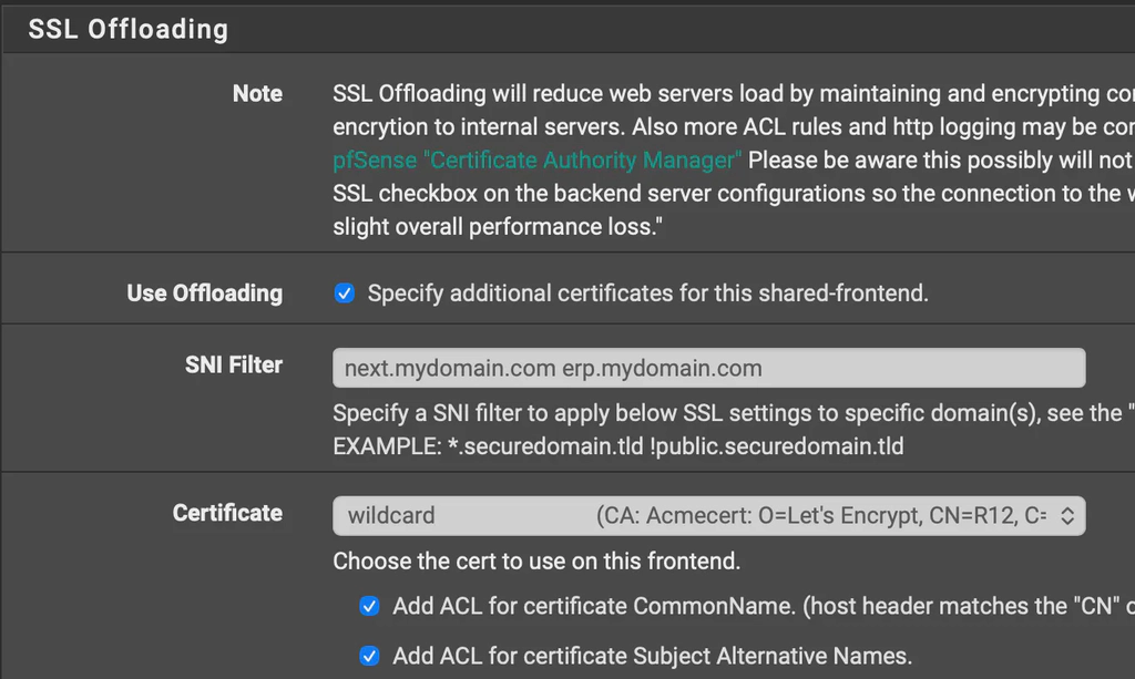 HAProxy shared frontend SSL offloading options.