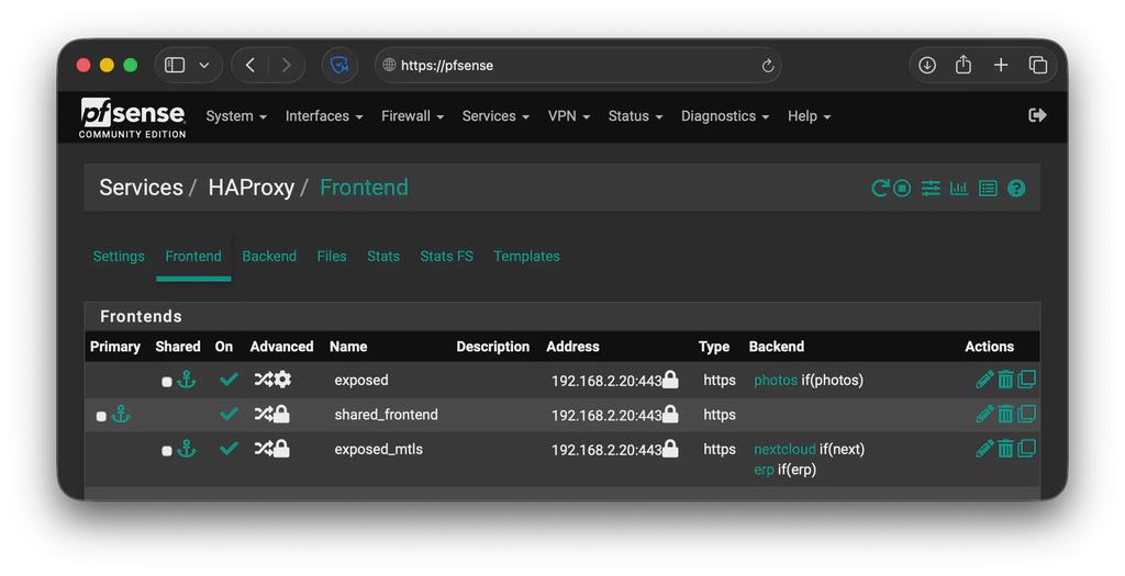 HAProxy mTLS protected frontend and regular frontend using a shared frontend.