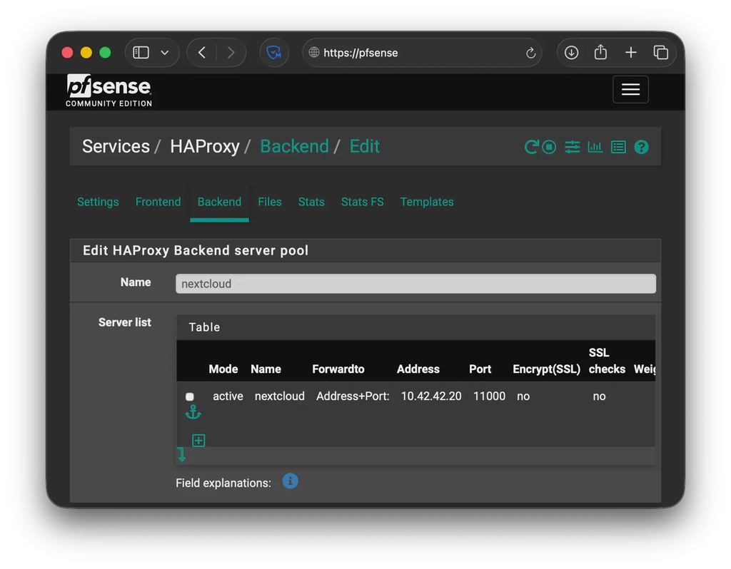 HAProxy backend for nextcloud.