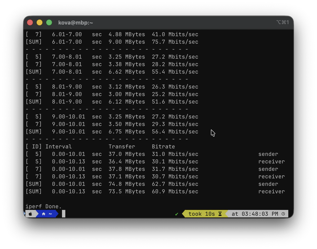iperf3 2.4GHz Wi-Fi test on GL.iNet Mango 2