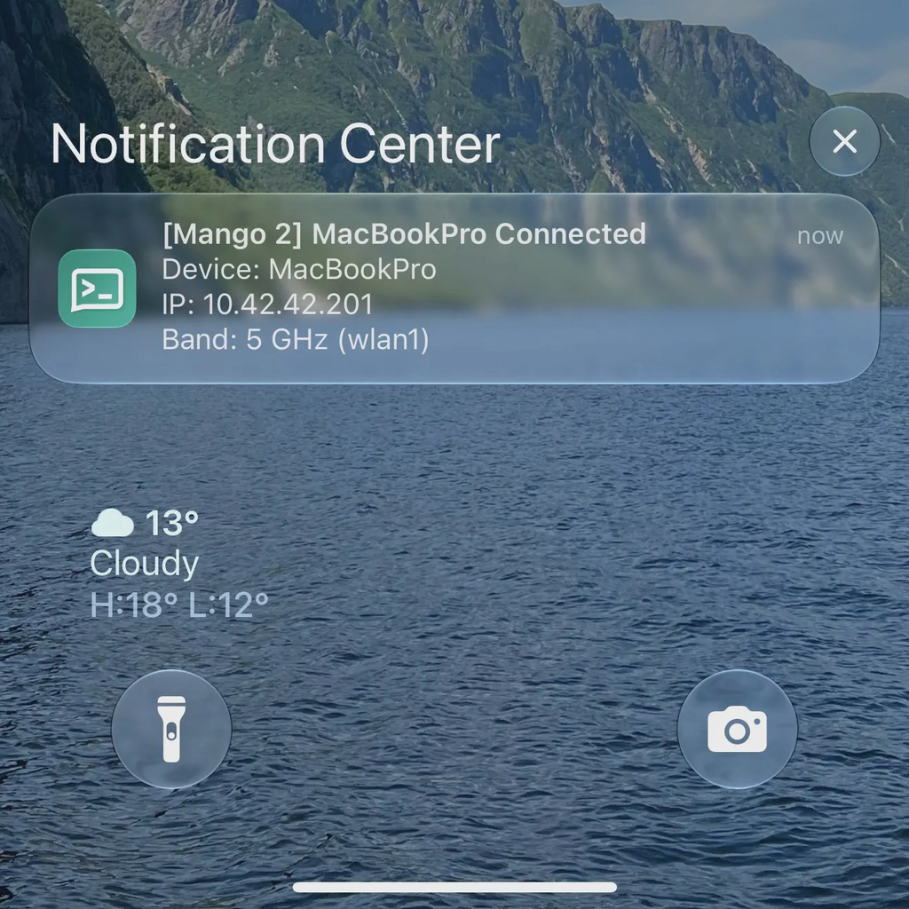 A notification sent to my phone by Mango 2 using ntfy.sh