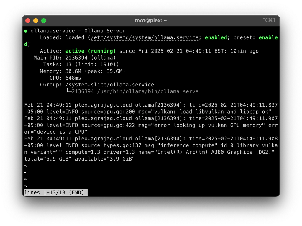 Build and run ollama with vulkan support to enable local inference on Intel Arc GPUs