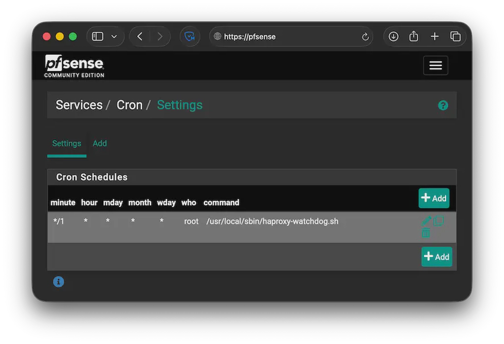 Restart HAProxy on pfSense automatically using cron (watchdog script)