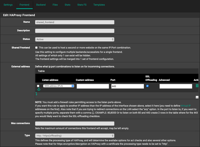 Shared Frontend creation page
