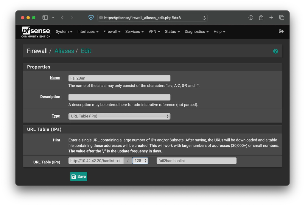 Connect Fail2Ban with pfSense